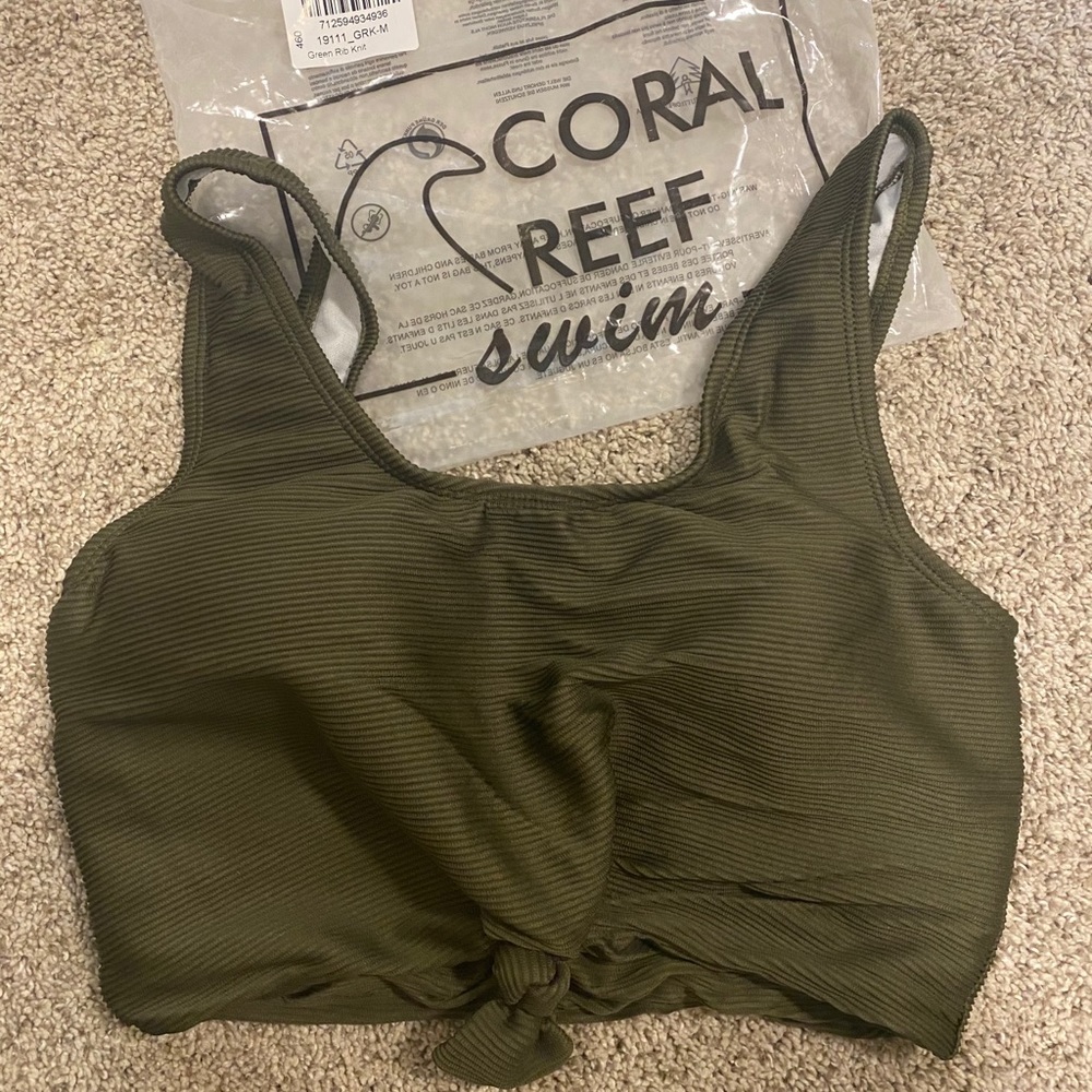 Coral Reef Olive Green Swim Top